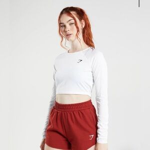 GYMSHARK Training Women Sport Top M Cropped White Crewneck Stretch Workout